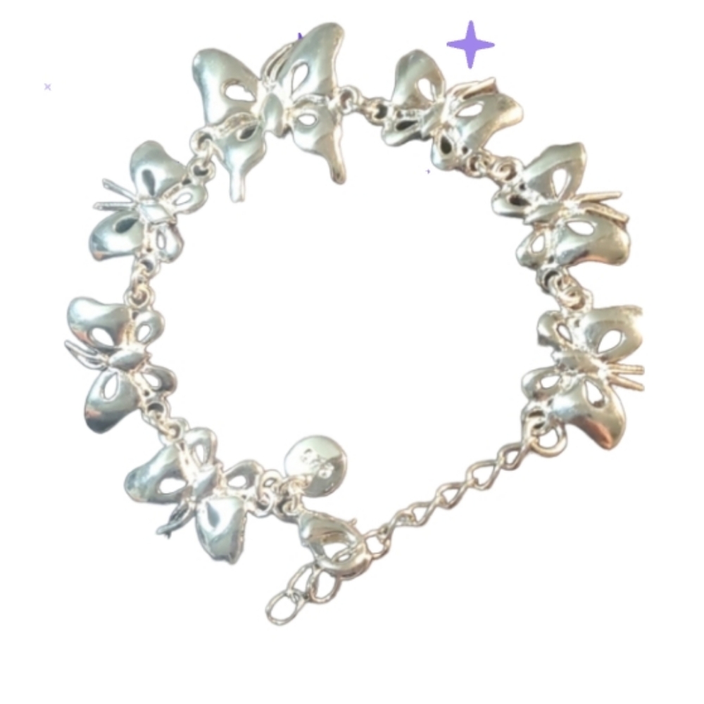 Sterling silver butterfly link bracelet with extender new